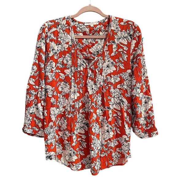 🤯5/$20🤯 Fun2fun Women’s Red Floral V-Neck Blouse 3/4 Sleeves Size M NWOT - Picture 1 of 4
